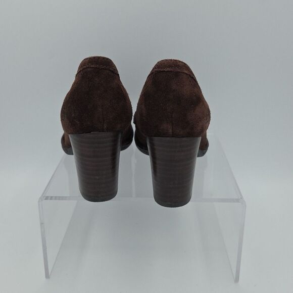 Born Brown Suede Comfort Penny Loafers Womens Chunky Heels Size 7 CKF10 - Picture 6 of 8